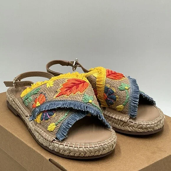 Sam Edelman Kayden Espadrille Sandal Girls 4 Multi Embroidered Slingback Eby4436