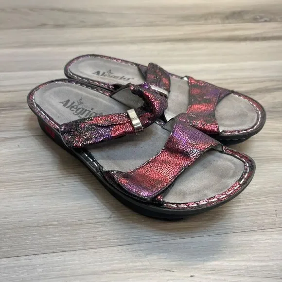 Alegria Karmen KAR-235 EU 37 7 -7.5  Pink‎ Purple Metallic Leather Slide Sandals