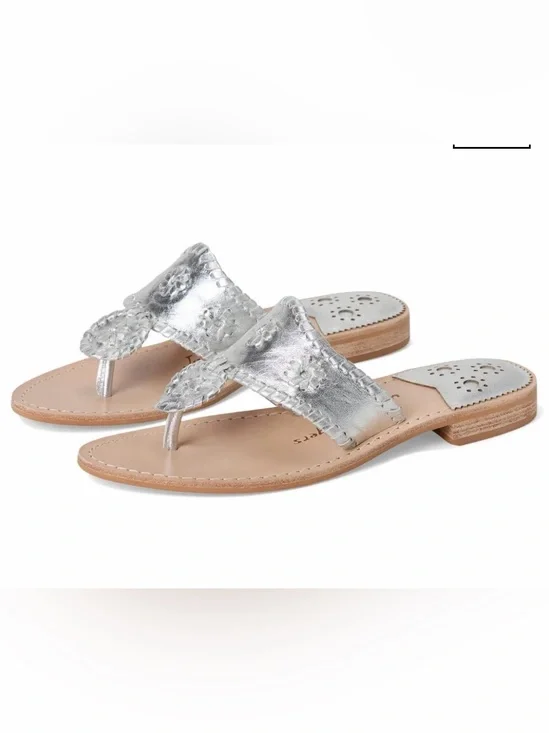 Jack Rogers Palm Beach Silver Leather  Thong Sandals, Size 7, NWOT