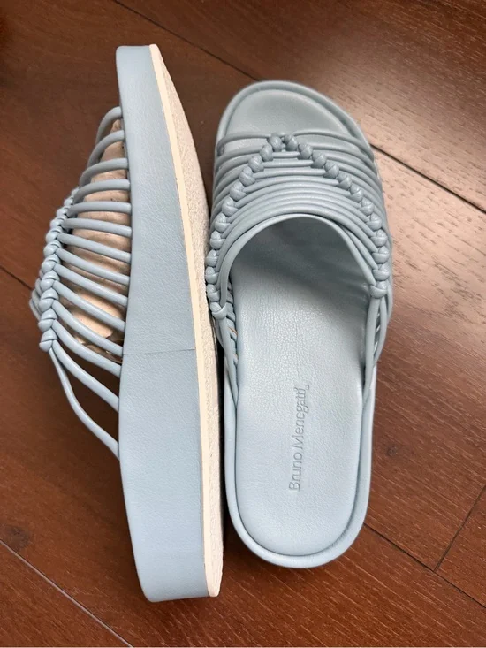 Bruno Menegatti Light Blue Leather Platform Slide Sandals Knotted Strap new 8