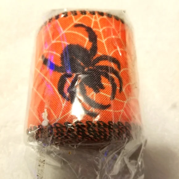 Halloween New Wired Ribbon Orange w/ Black Spiders & White Webs 2.5