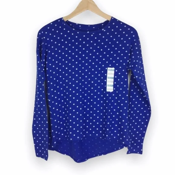 Old Navy‎ Kids Girls Size Large 10 12 Blue White Polka Dot Long Sleeve Shirt Top