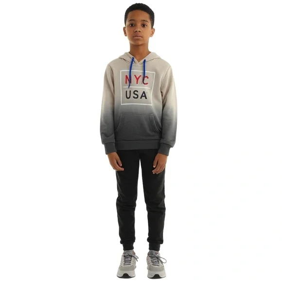 OLD NAVY Boys Hoodie Size L (10/12) Ombre Grey Black NYC USA‎ Graphic Streetwear