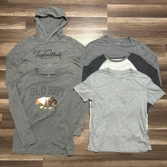 Old Navy Hawk Shirt Bundle Boys L 10-12 Gray Hoodie Graphic Raglan Athletic Tee
