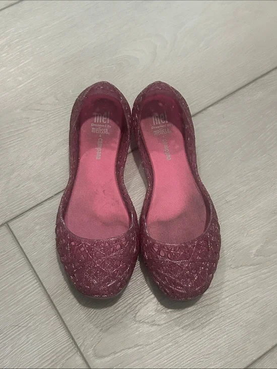 Mini Melissa Girls Pink Glitter Jelly Ballet Flats