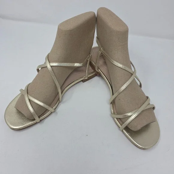 J.Jill Sandals Womens 8.5M Gold Metallic Leather Open Toe Flat Ankle Strap