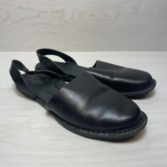 Born Leif Slingback Sandals Women's‎ Size 9.5 M Black Leather Comfort Casual