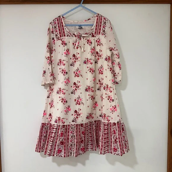Old Navy Floral Peasant Dress Girls Size 8‎ Pink Red Cotton Gauze | Boho