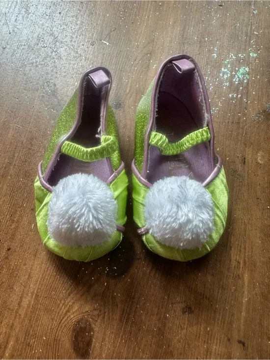Disney Lime Green Ballet Flats with White Pom Poms