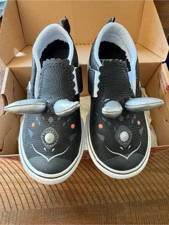 Vans Kids Black Rhino Slip-On Sneakers with Silver Horn Accents