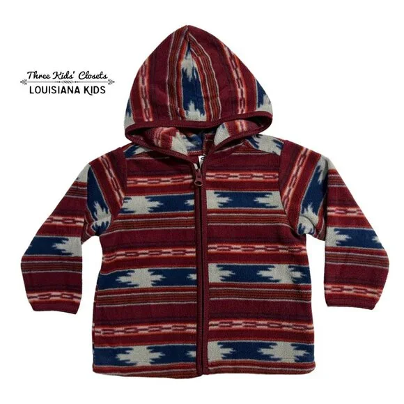 Old Navy 12-18m Maroon Aztec Print Fleece Hoodie