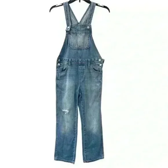 Old Navy Light Wash Distressed Overalls Girls Size Medium