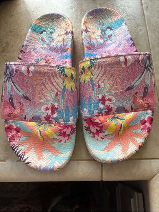 Floral Pastel Slide Sandals - Pink Multicolor