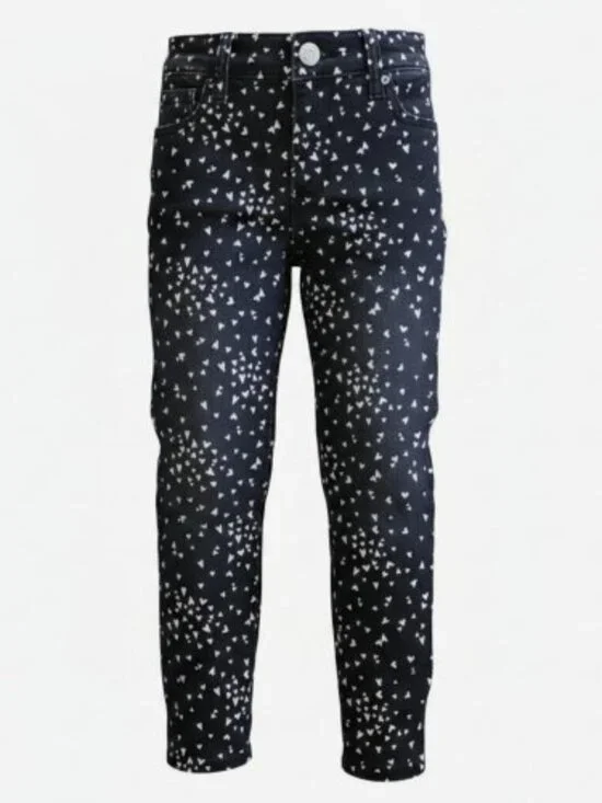 OLD NAVY Black Heart Print Stretch Ballerina Jeans Girls Size 5 Adjustable Waist