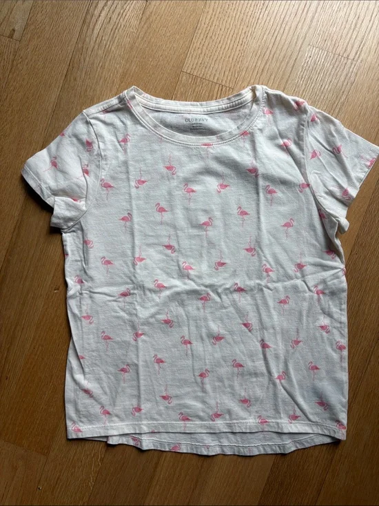 Old Navy White Tee with Pink Flamingo Print - Kids