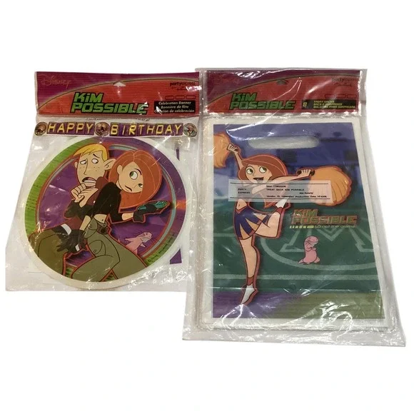 Vintage Disney Kim Possible Birthday Banner and 8ct Treat Sacks Party Supplies