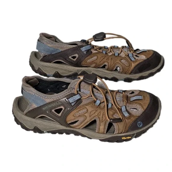 Merrell Womens Size 8 Brown Sugar Blue Heaven Unifly Hiking Trail Sandal Vibram