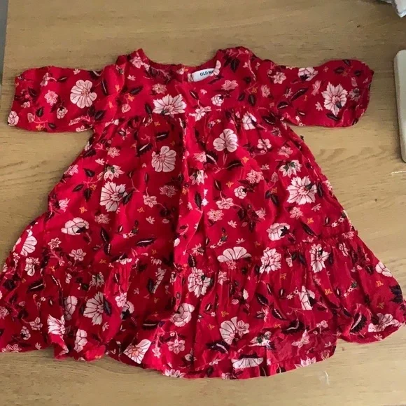 Toddler Girls Red Floral Flounce Tier Dress