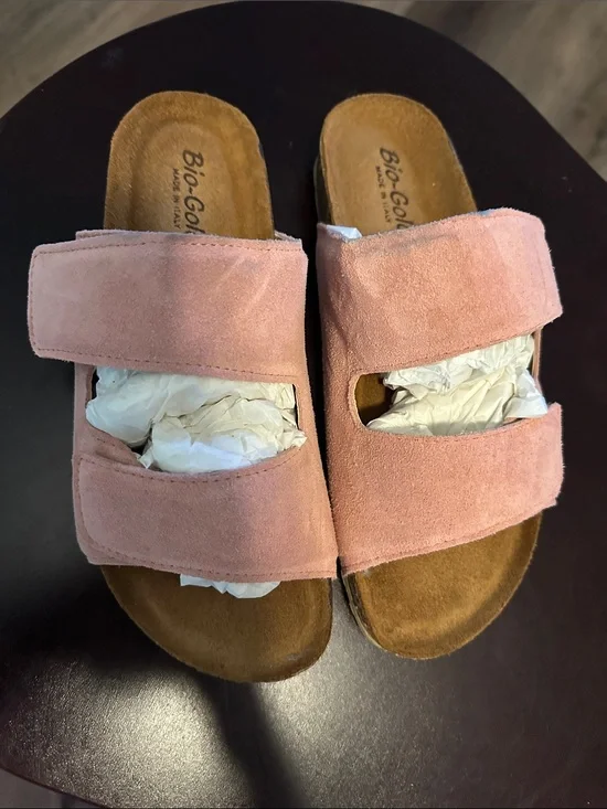 Bio-Goose Pink Suede Double-Strap Slide Sandals