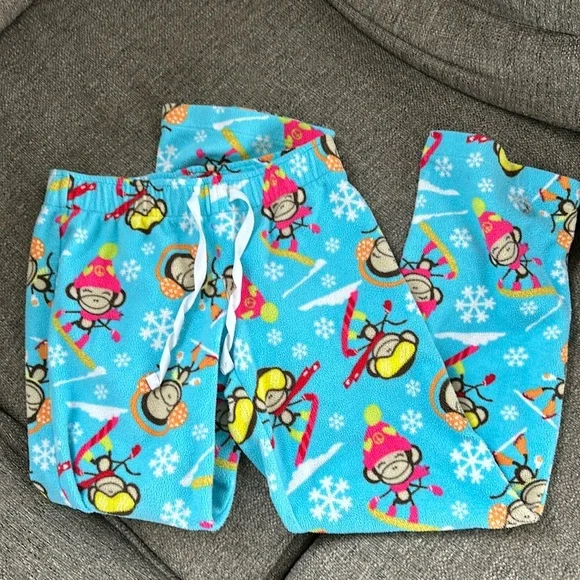 Old Navy Girls Blue Fleece Pajama Pants Size 10-12 Ski Snowboard Winter Monkey