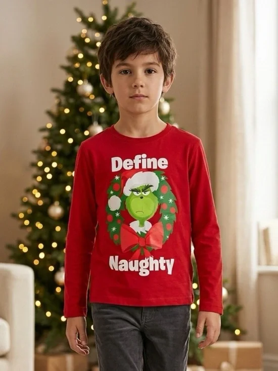 EUC Old Navy Toddler Boys Red Grinch Graphic Long Sleeve Tee Shirt - Size 3T