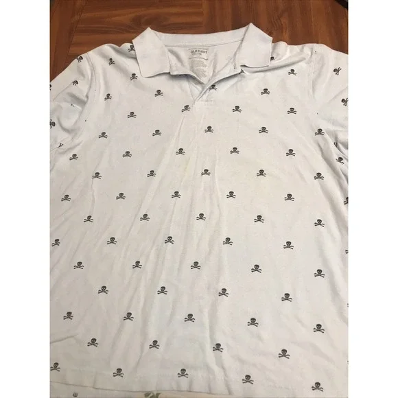 Old Navy XXL Baby Blue Polo Shirt Top Danger Skull‎