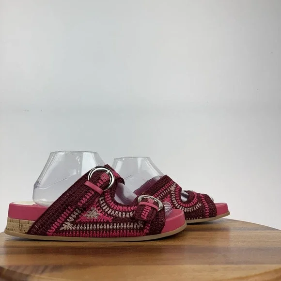 New Dolce Vita Ralli Pink Crochet Double Strap Slip On Sandals Slides Size 7.5 M