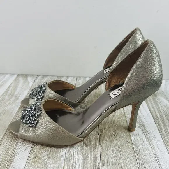 Badgley Mischka Silver Jeweled Embellished Open Toe Heels Size 9.5