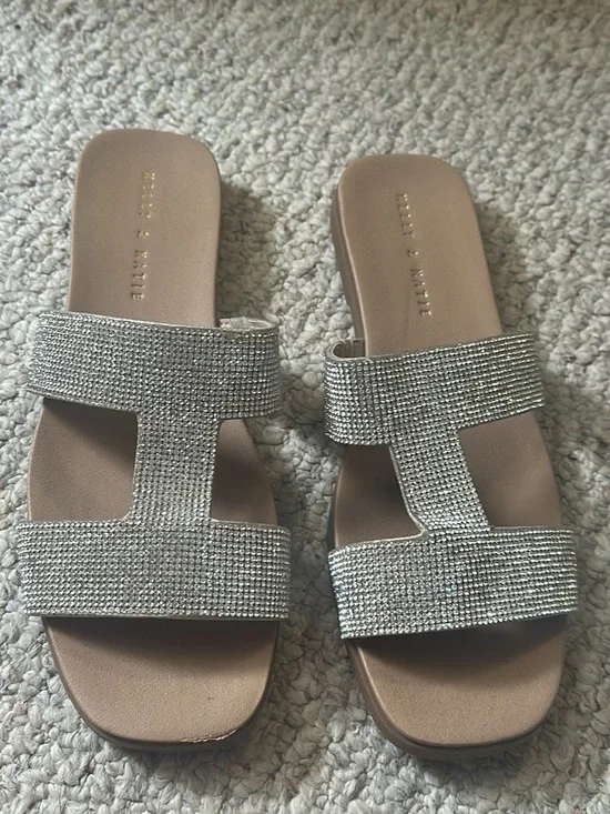 Kelly & Katie Slide Sandals with Silver Rhinestone Straps
