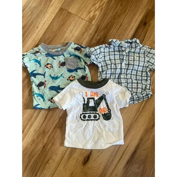 Baby Boy Shirt Bundle Old Navy Garanimals Carters Blue Plaid Sea Graphic‎ 6-12M