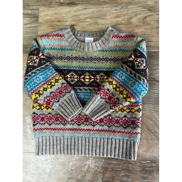 Vintage Old Navy Boys Fair Isle Sweater Size 12-18 months Fisherman‎ Sweater