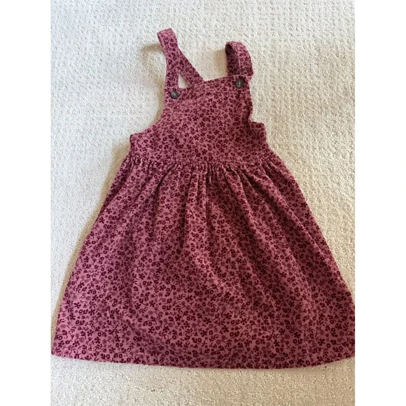 Old Navy Pinafore Jumper Dress Kids 5T Burgundy Back to School Floral Corduroy