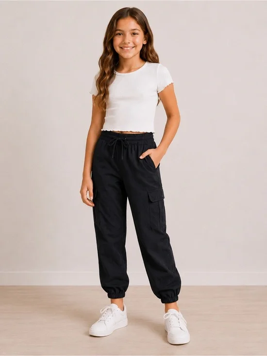 Black Cargo Parachute Pants by Old Navy