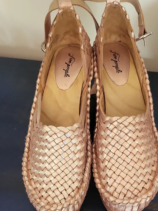 Free People Woven Metallic Rose Gold Slingback Mules
