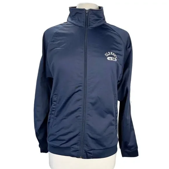 OLD NAVY | Navy Blue Raglan Long Sleeve Zip-Up 2 Striped Details‎ Sweatshirt
