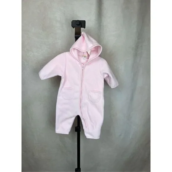 Vintage Y2K Girls Fleece One Piece Pajama 0-3M Pink Old Navy