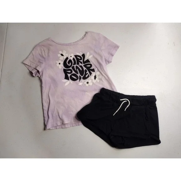 Old Navy Girls Girl Power Tie Dye Tee and Black Dolphin Shorts Set Size S 6-7