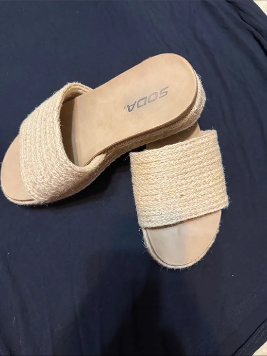 Soda Beige Woven Espadrille Slide Sandals