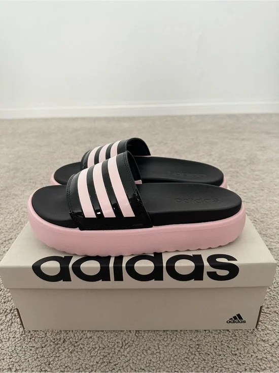 Adidas Adilette Platform Slides Black Pink Size 9 Women IH0720 New