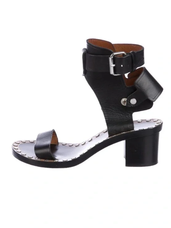 Isabel Marant Jehon Buckle Sandals Black Leather Italy Designer Sz 37 US 7