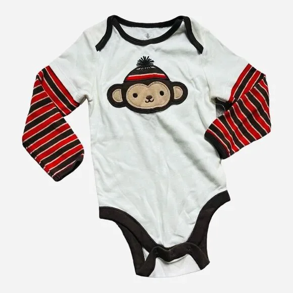 NWT Baby Boys Old Navy Vintage Sock Monkey Layered Look Bodysuit - Sz 18-24 mo