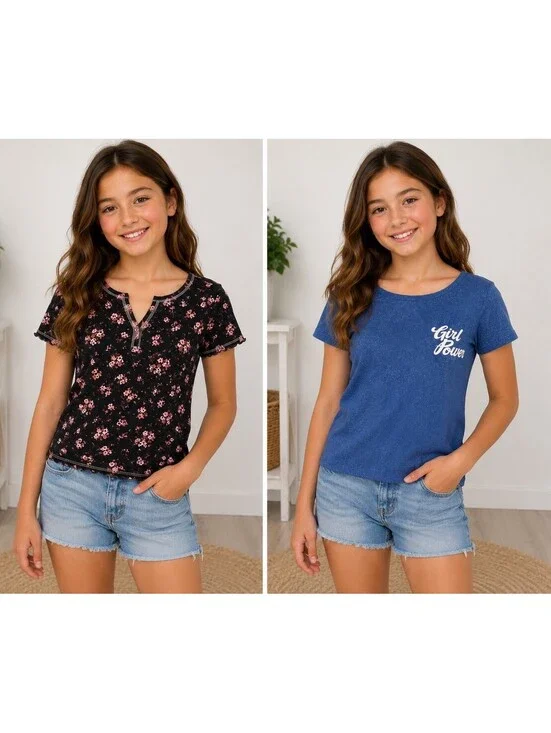Girls T-Shirt Bundle Size 10/12 Old Navy Art Class Floral Graphic Tops Lot of 2