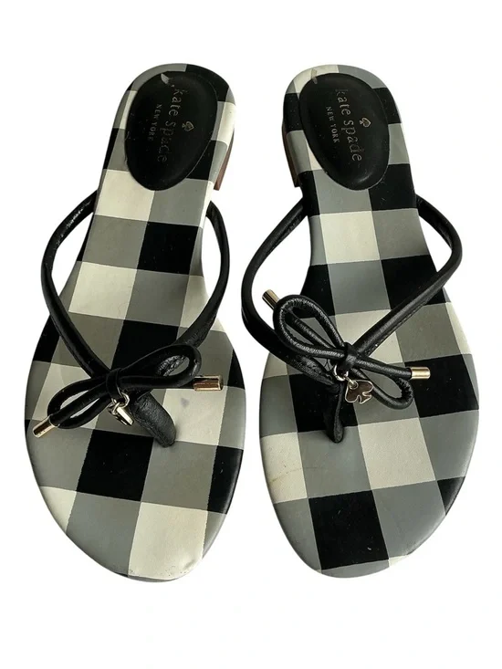 kate spade Black & White Gingham Bow Thong Sandals