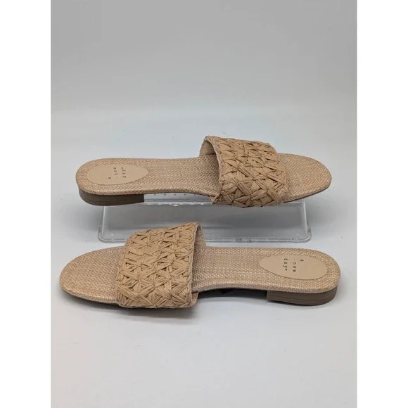 A New Day Ariella Slide Sandals Tan Woven Raffia Women's 6.5 NWT Memory Foam