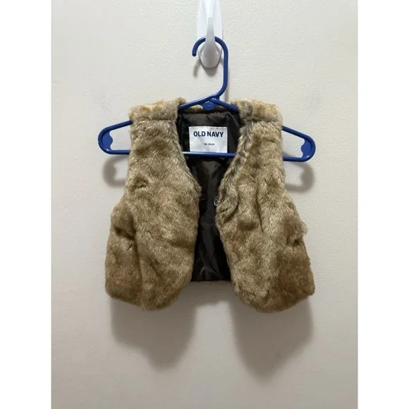 Old Navy Baby Faux Fur‎ Vest – Size 18-24M – Brown Tan Sleeveless Winter Layer