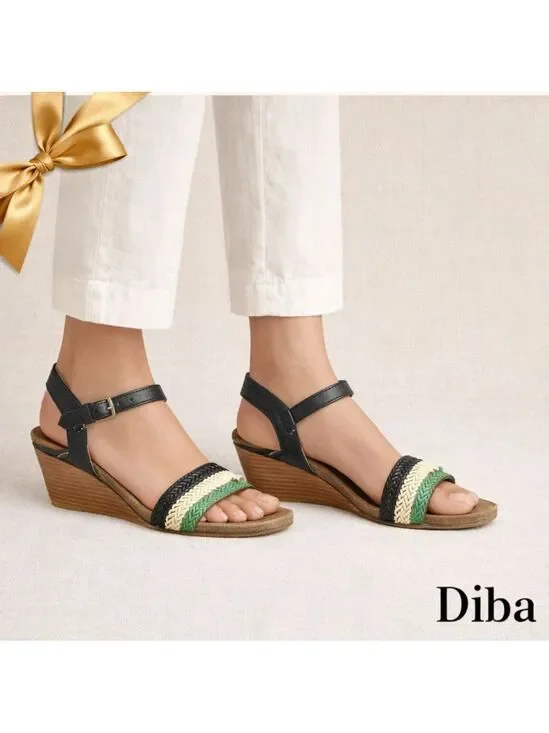 Diba Leather Comfort Wedge Statement Sandals Green Blue 9.5