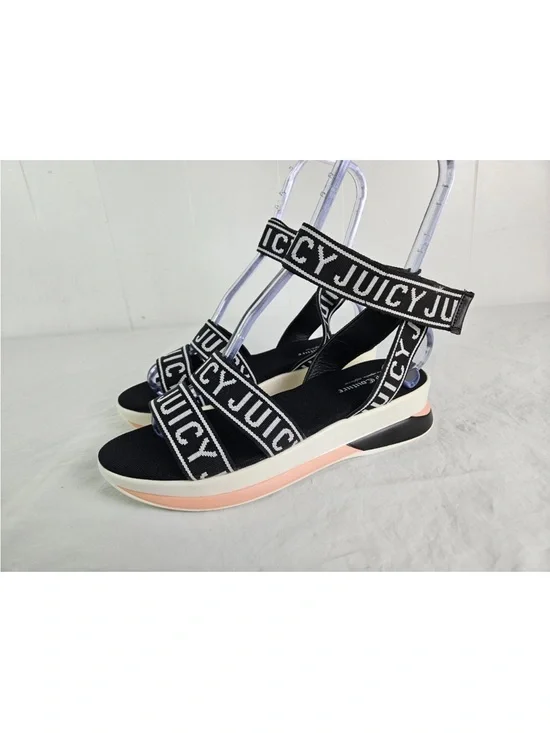 Juicy Couture Black and Pink Logo Strap Platform Sandals