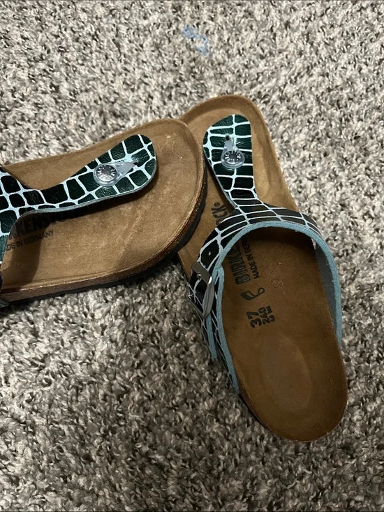Birkenstock Green Croc-Print Thong Slide Sandals