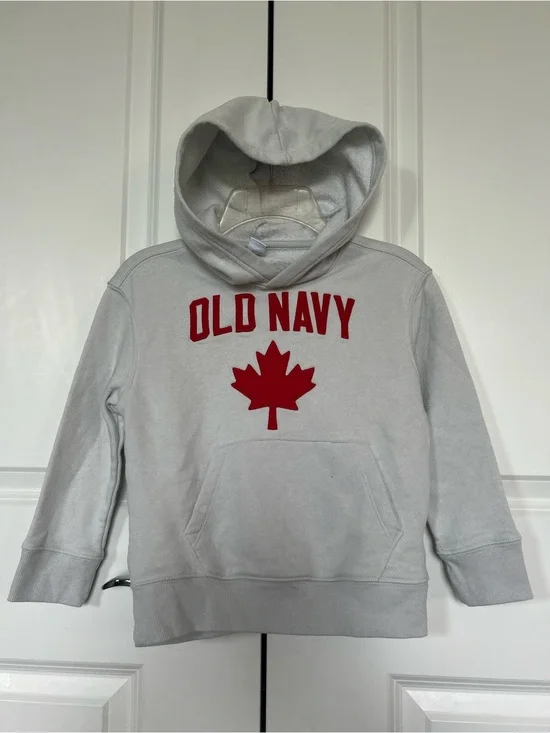 Old Navy Light Grey Hoodie with Red Maple Leaf