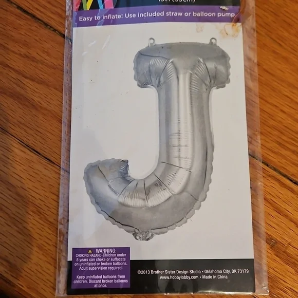 Silver Foil Balloon - Letter J, NWT